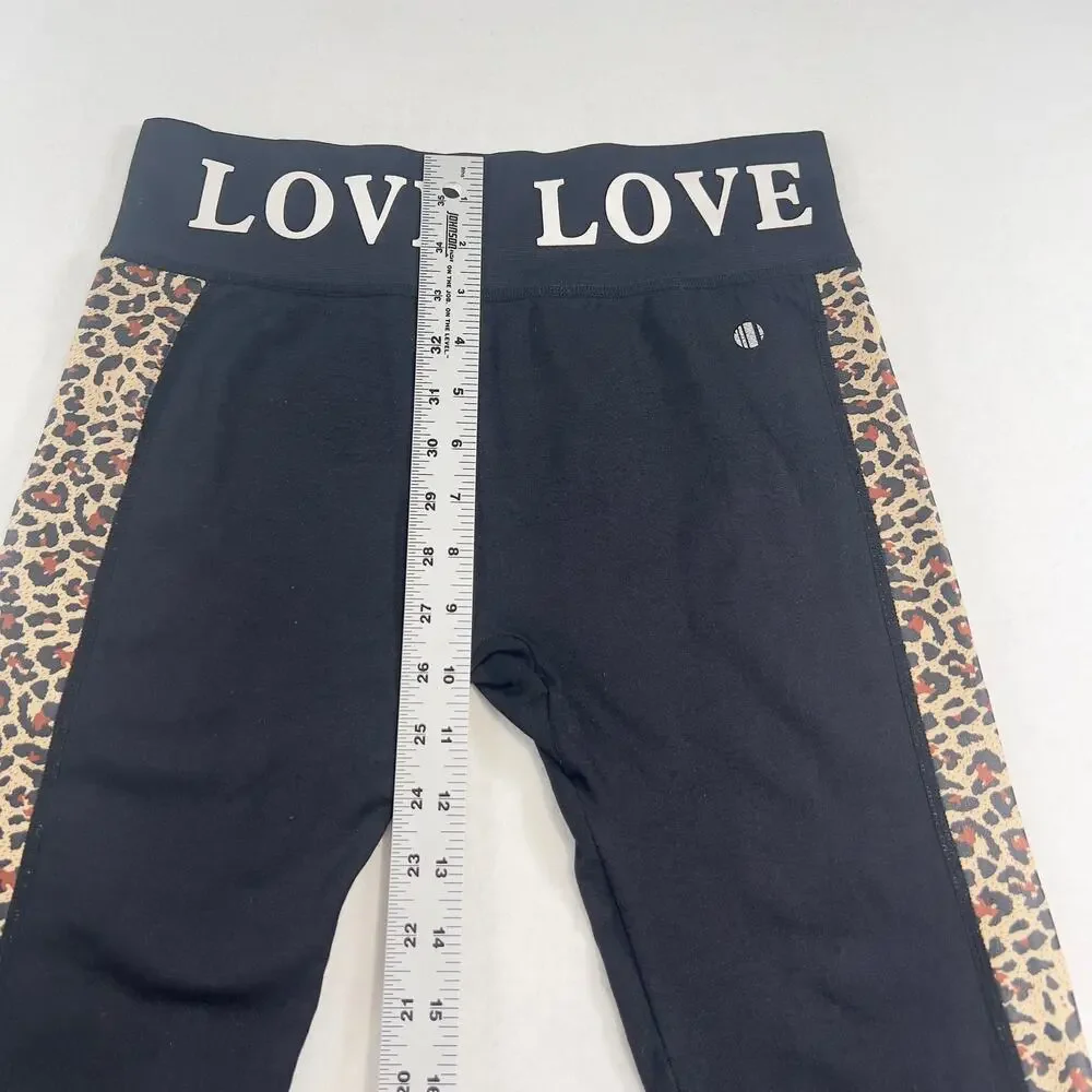 LA Winner Leggings Woman's One Size Workout Pants Animal Print Leopard LOVE Band